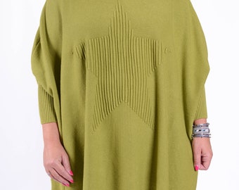 Lagenlook Plus Size, Oversized, Batwing Jumper Made in Italy Soft Knit, Star Design, Layering, Quirky UK 16 18 20 22 24 26 28 30 32 - 3600