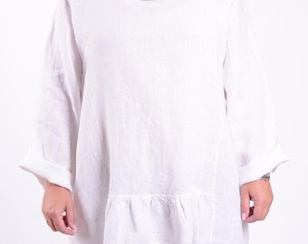 Blusa tipo túnica de lino de gran tamaño de Lagenlook, blusa de lino natural, túnica de lino para mujer, túnica de manga larga, talla 16 18 20 22 12248-1