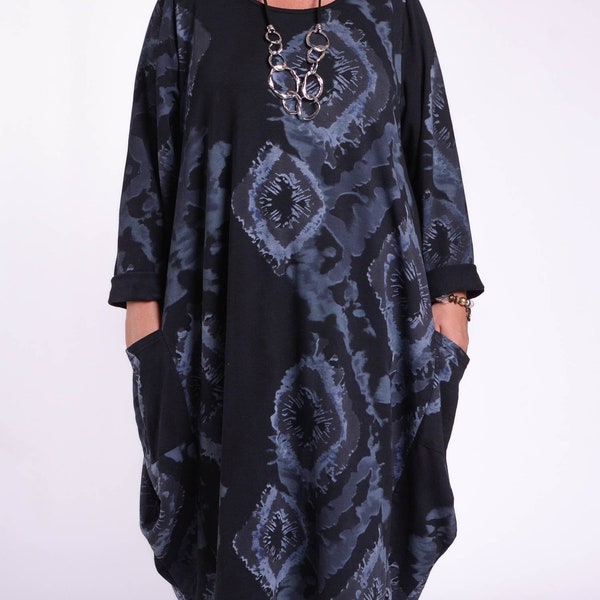 Robe ballon ample fluide grande taille Lagenlook pour femmes, superposition, original, coton, Royaume-Uni 20 22 24 26 28 30 32 *Vendeur Star* 9215 A MOTIF