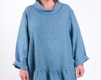 Blusa tipo túnica de lino de gran tamaño de Lagenlook, blusa de lino natural, túnica de lino para mujer, túnica de manga larga, talla 16 18 20 22 12248-1