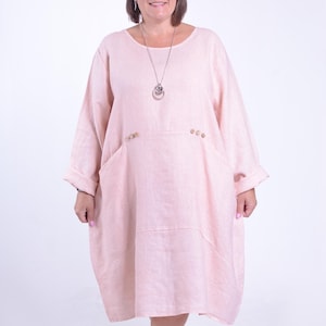 Lagenlook Linen Dress with Buttons and Pockets, Plus Size Linen Dress, Flax Dress, Sustainable, Loose, Casual, Size 26 28 30 32 - 8867-2