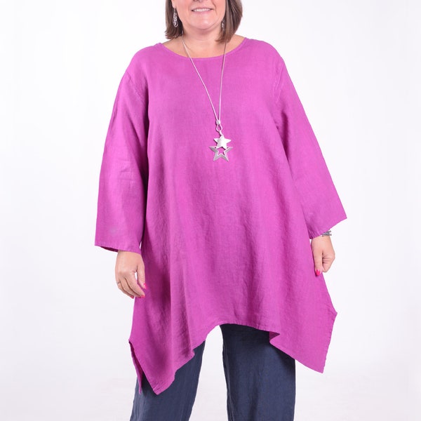 Damen Lagenlook Leinen Plus Size Tunika, Lange Tunika, Plus Size Top, Kaftan, Oversized, Boho, Flachs 24 26 28 30 *Starseller* 12236 (2)