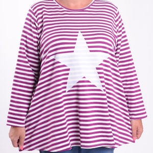 Plus Size Lagenlook Cotton Striped Swing Top with Star Design, Popular *STAR SELLER* T shirt, Tunic,  16 18 20 22 -  20516 Star Striped - 1