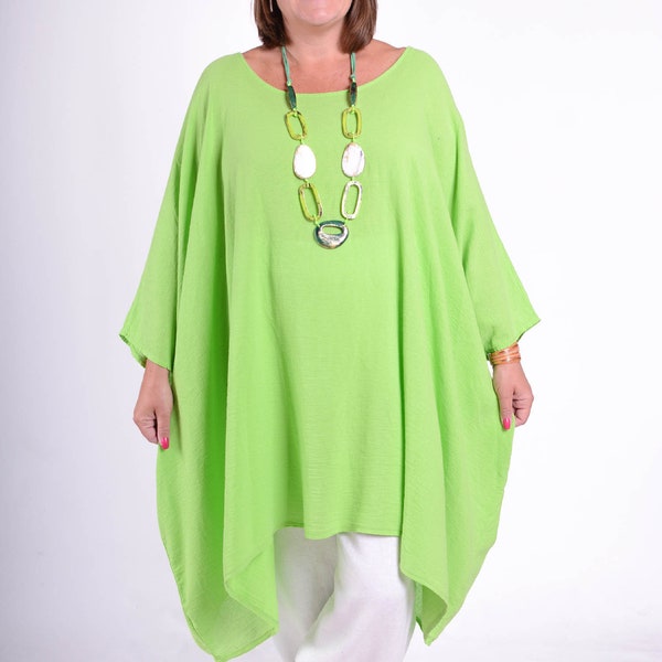Ladies Lagenlook Linen Cotton Oversized Tunic Top, Quality, Made in Italy, Pockets, Plus Size 60+" Bust UK 26 28 30 32 *Star Seller* - 3486