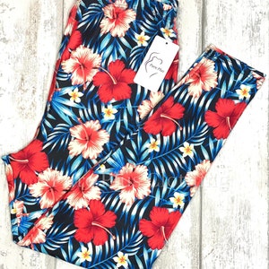Womens Plus Size Leggings Black Samoan Tribal Art Polynesian Ladies Leggings, 16 18 20 22 24 26 28 30 32 Tropical Print   - L33