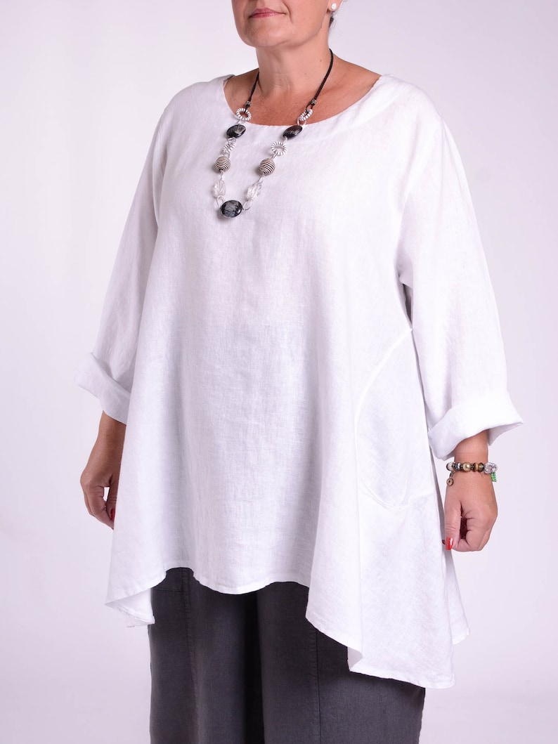 Lagenlook Linen Tunic Top, Women's Tunic, Plus Size Tunic, Linen Tunics for women, Natural Linen Tunic Top Star Seller 9415 1 zdjęcie 4