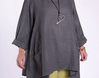 Lagenlook Linen Tunic Top, Oversized Tunic, Womens Tunic, Plus Size Tunic, Linen Tunics for women, Natural Linen Tunic Top  - 9415 (2)