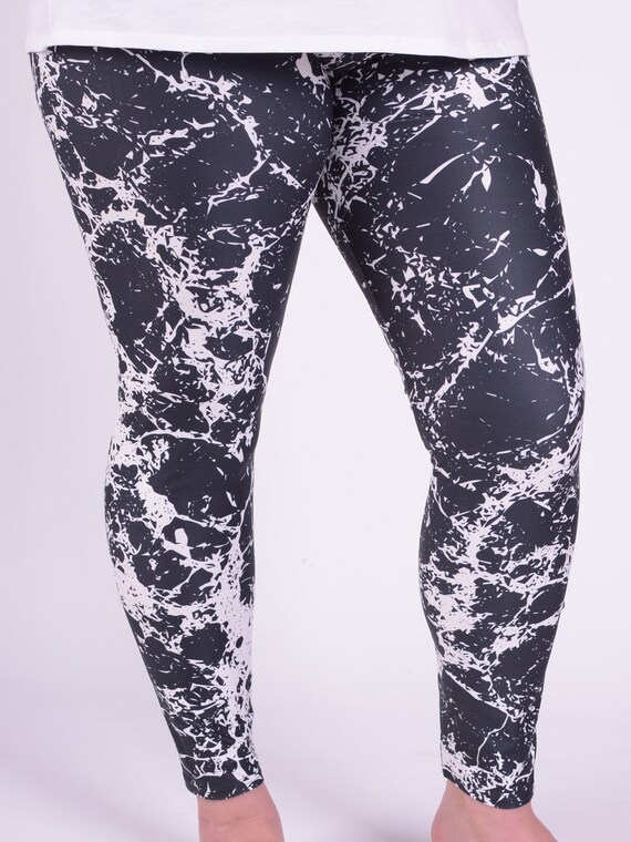 Womens Plus Size Leggings Black Samoan Tribal Art Polynesian Ladies  Leggings, 16 18 20 22 24 26 28 30 32 Marble - L22