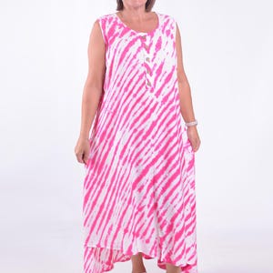 Lagenlook Plus Size Oversized Tie Dye Sleeveless Dress, Summer, Holiday, *Star Seller*, Lagenlook, Hi Lo Dress, Pink, Blue Mocha, - VF8006