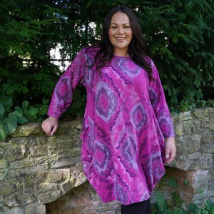 Ladies Women&#39;s Lagenlook Loose Flowy Plus Size Balloon Dress, Layering, Quirky, Cotton, UK 20 22 24 26 28 30 32 *Star Seller* 9215 PATTERNED