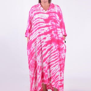 Lagenlook Plus Size Oversized Tie Dye Shirt Dress, Dress with pockets, *Star Seller*, Lagenlook, Hi Lo Dress, Pink, Blue Mocha, - VF8007