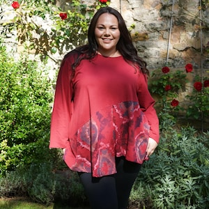 Lagenlook Quirky Asymmetric Hem Tunic with Pockets, Plus Size, Cotton Artsy Tunic, Women Cotton Tunic, Casual Plus Size Tunic 64&quot; Bust 12452