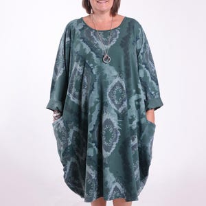 Ladies Women&#39;s Lagenlook Loose Flowy Plus Size Balloon Dress, Layering, Quirky, Cotton, UK 20 22 24 26 28 30 32 *Star Seller* 9215 PATTERNED