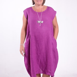 Women&#39;s Lagenlook Quality Italian Linen Dress, Cap Sleeve, Linen Tunic Dress, Pockets, Plus Size *STAR SELLER* UK 16 18 20 22 24 - 9450 (1)