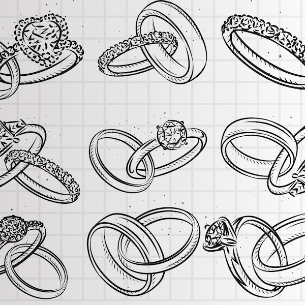 Marriage Rings Svg Bundle\ Ring Svg\ Wedding Svg\ Clipart\ Silhouette\ Cricut\ Engagement Ring SVG\ Marriage Svg