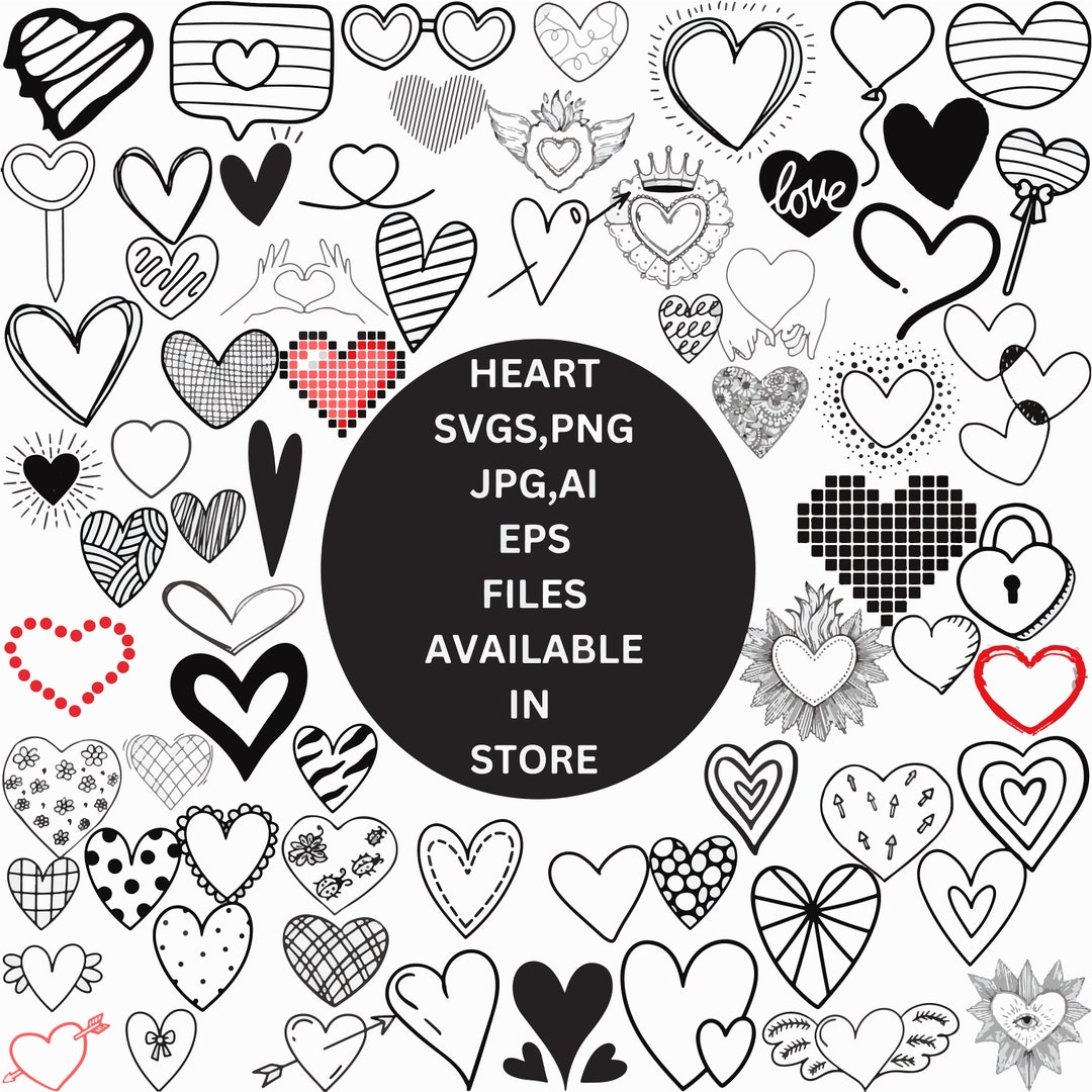 HEART Bundel SVG, HEART Doodle Svg, Heart Svg Cut Files for Cricut ...