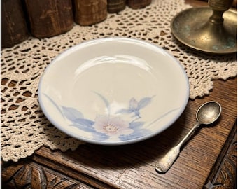 Japanese Porcelain Floral Small Plate Blue White Pink Flower Saucer Trinket Dish