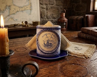 Vintage Plymouth Mass The Mayflower Keramik Serviettenhalter Blau Weiß Nautisch