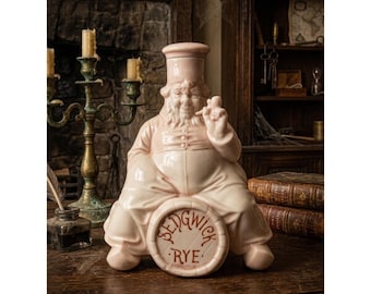 Vintage Sedgwick Rye Whiskey Decanter German Porcelain Character Bottle Barrel