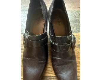 Vintage 90s Kate Ann Womens Brown Buckle Pumps Square Toe Block Heel Size 6.5