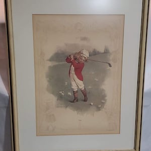 Vintage little golfer framed art print by maud Humphrey signed