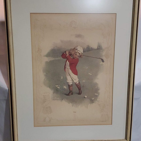 Vintage little golfer framed art print by maud Humphrey signed