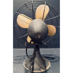 Vintage Emerson Electric Desk Fan Brass Blades Black Cage Cast Iron Base 4 Blade 画像 3