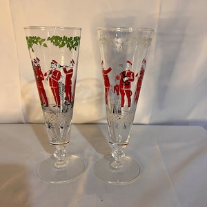 Vintage Libbey gay nineties brass band parade, tall cocktail glass set