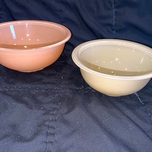 Two vintage pyrex autumn rainbow 1980’s retro earth tone mixing bowls
