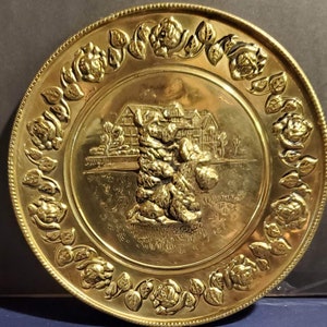 Vintage 1960’s schnauzer dogs brass decor plate