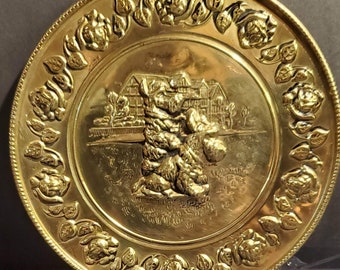 Vintage 1960’s schnauzer dogs brass decor plate