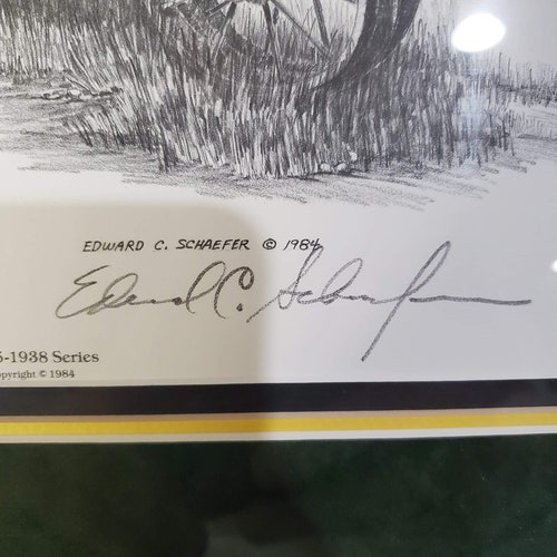 Black and white John Deere framed lithographed tractor print shops by Edward Schaefer
