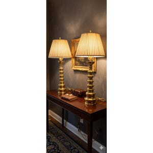 Lámparas de mesa vintage de latón macizo, par de lámparas de mesa estilo balaustre Hollywood Regency doradas, juego de 2