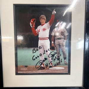 Vintage Pete Rose Autographed Framed Print, Cincinnati Reds Baseball Collectors