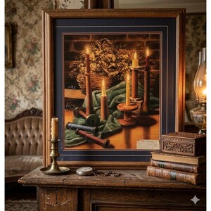 Doug Knutson Framed Still Life Print "Candles Burning" Rustic Farmhouse Decor