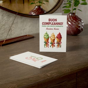 Personalized Italian Birthday Card, Buon Compleanno, Ice Cream Theme