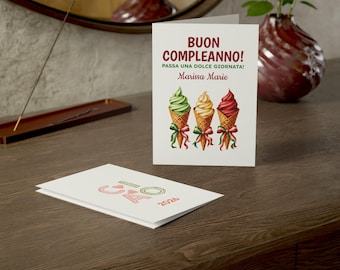 Personalized Italian Birthday Card, Buon Compleanno, Ice Cream Theme