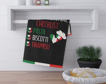 Italian Survival Kitchen Towel: Pasta, Biscotti, Tiramisu Checklist