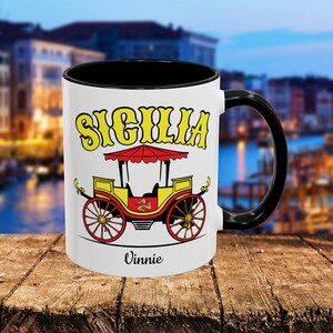 Sicilian Cart Trinacria Coffee Mug, Personalized Sicilian Drinkware for Coffee Lovers, Custom Gift for Sicily Enthusiasts, Fun Office Mug