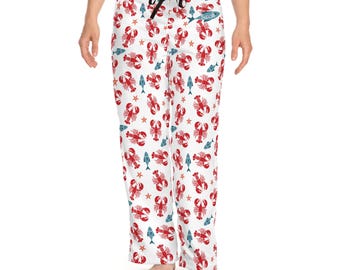 Rote Hummer Muster Pyjama Hose | Personalisierte Nautische Seafood Print Loungewear