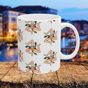 Trinacria Sicilian Ceramic Mug: Medusa Italian Flag Design