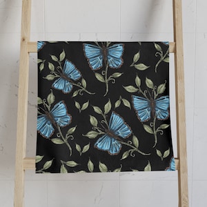 Blue Butterfly Hand Towel: Floral Bathroom Decor