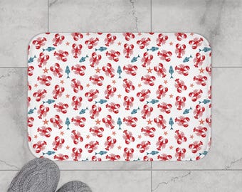 Coastal Lobster Bath Mat: Nautical Beach House Decor
