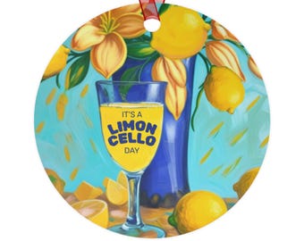 Limoncello Illustration Metal Ornament | Personalized Lemon Cocktail Holiday Décor