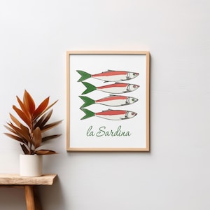 Whimsical Sardine Poster Art: Nautical Coastal Home Decor