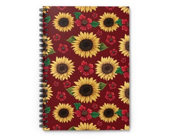 Sunflowers Notebook Spiral Notebook - Ruled Line Sunflowers, Flowers Pattern Notebook, Journal, gift for friend, gift for her, school notes