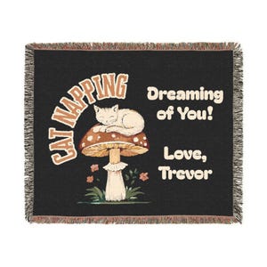 Couverture de sieste chat, jeté tissé Dreaming of you, cadeau personnalisé pour la Saint-Valentin, couverture de lit confortable, décoration pour amoureux des chats, couverture de chat personnalisée,