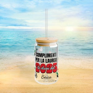Vaso con sorbo para graduación italiana, regalo personalizado para 2025, toga y birrete para diploma, cristalería italiana personalizada para graduados, bebida conmemorativa