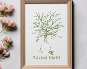 Olive Oil Doodle Art Print: Mediterranean Kitchen Decor