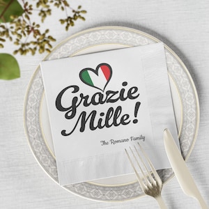 Grazie Mille Italian Party Napkins: Italian Flag Heart Design